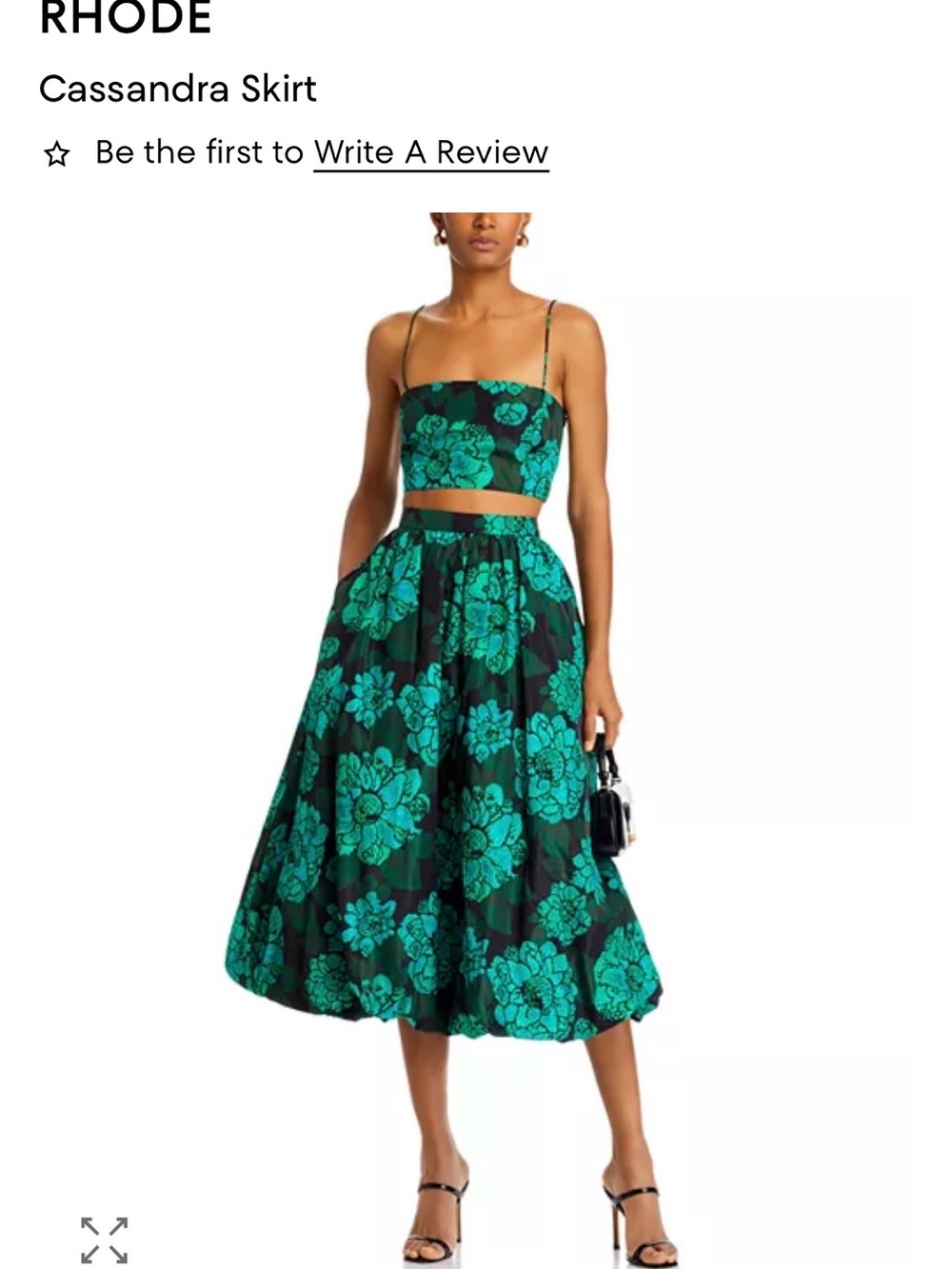 RHODE Cassandra A-Line Midi Skirt in Teal Floral